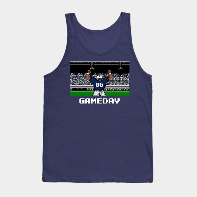 Blue and White Football Gameday Retro 8 Bit Linebacker Tank Top by SLAG_Creative